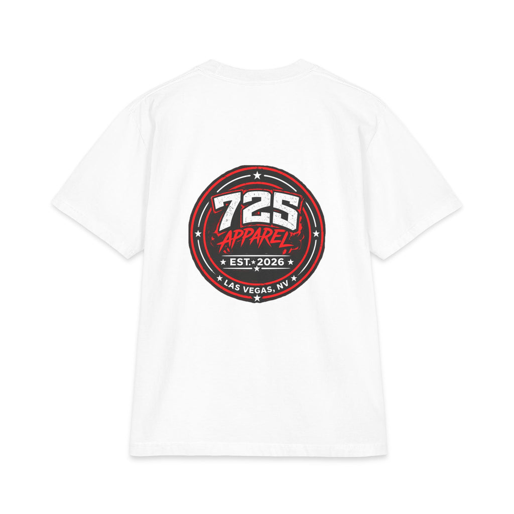 725 Apparel Logo T‑Shirt — Vintage Circular Back Print, Front Chest Emblem