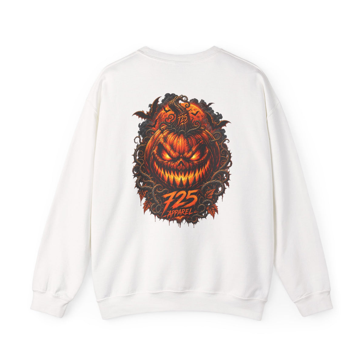 Halloween Pumpkin Crewneck Sweatshirt — 725 Apparel Spooky Jack-O'-Lantern Back Print