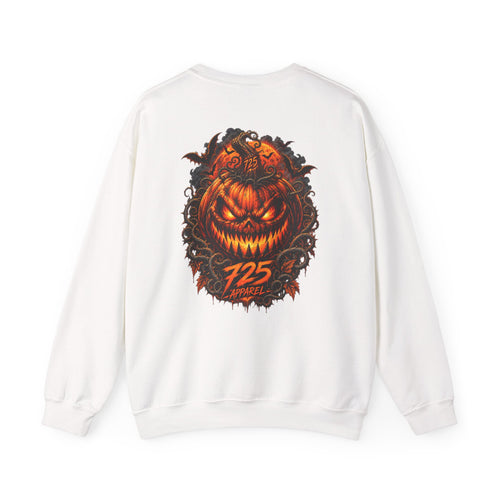 Halloween Pumpkin Crewneck Sweatshirt — 725 Apparel Spooky Jack-O'-Lantern Back Print