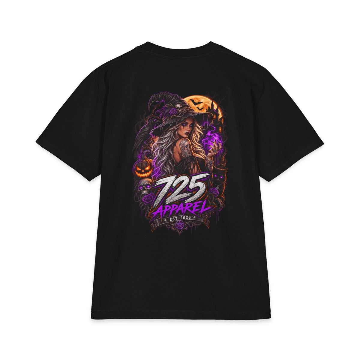 Halloween Witch Graphic Tee — "725 Apparel" Back Print
