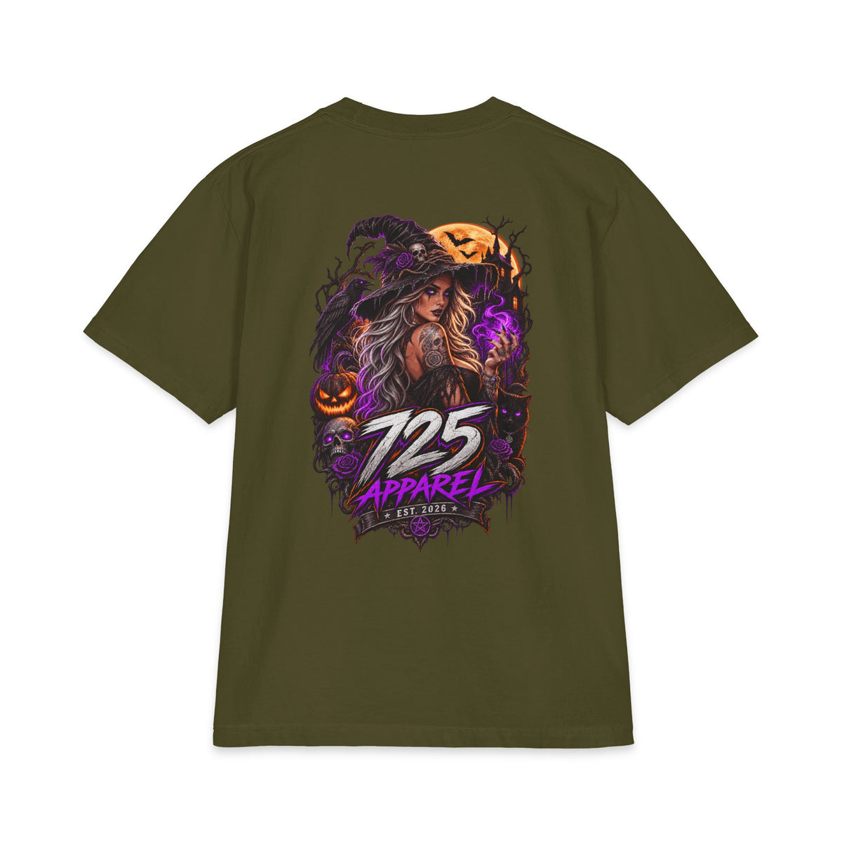 Halloween Witch Graphic Tee — "725 Apparel" Back Print