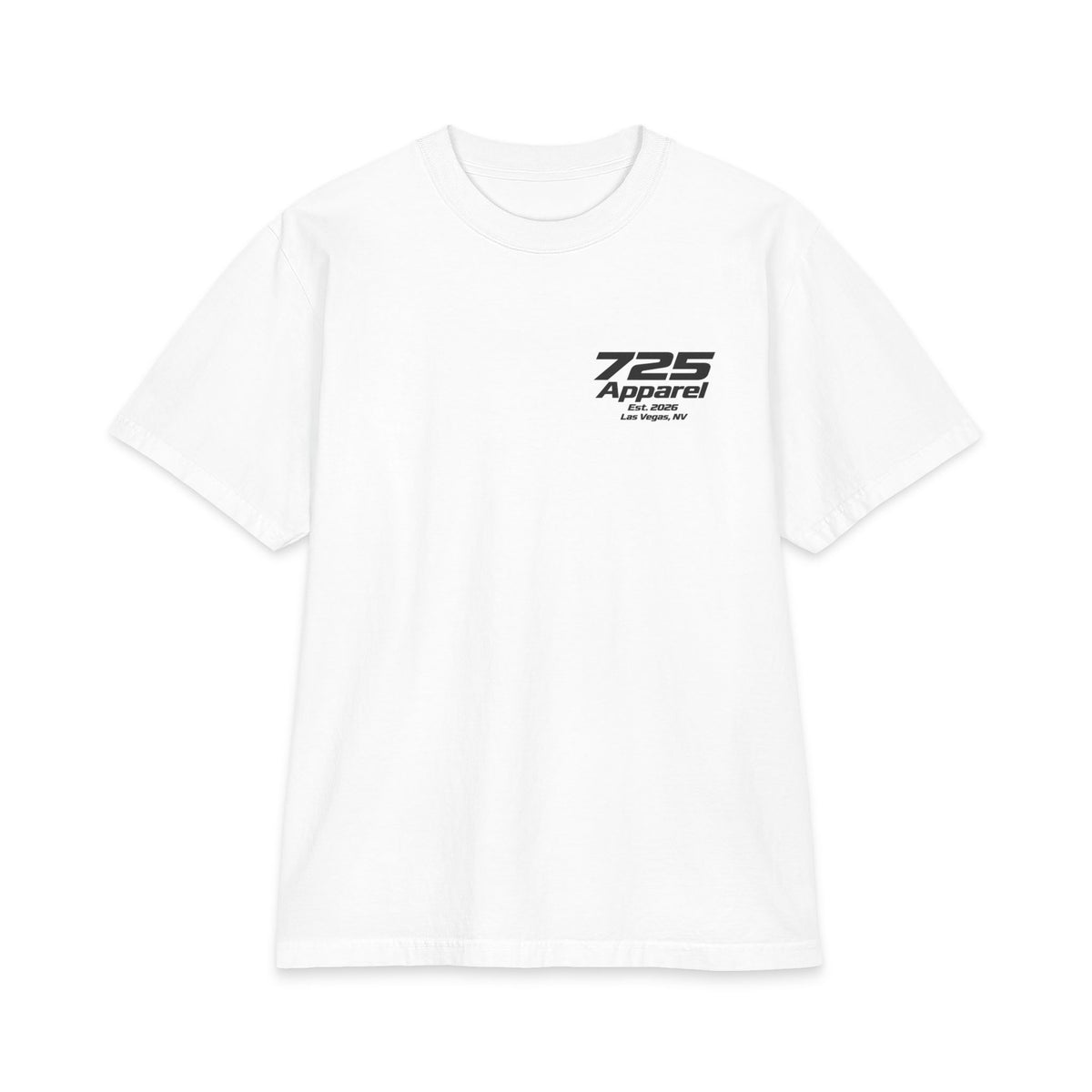 725 Apparel Logo T‑Shirt — Vintage Circular Back Print, Front Chest Emblem
