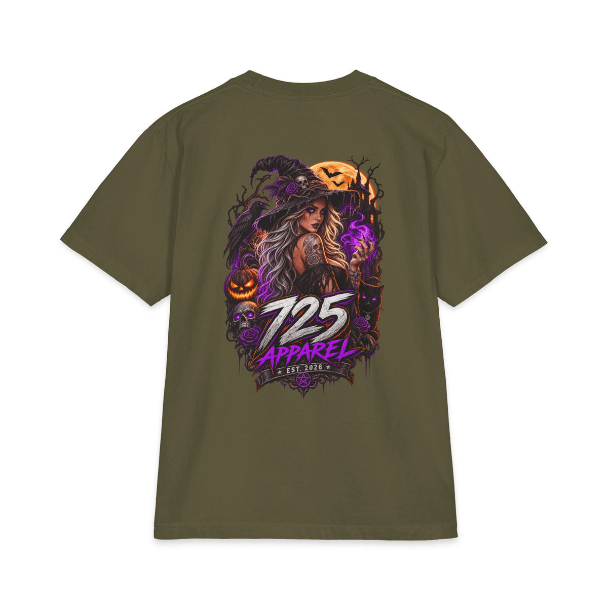Halloween Witch Graphic Tee — "725 Apparel" Back Print