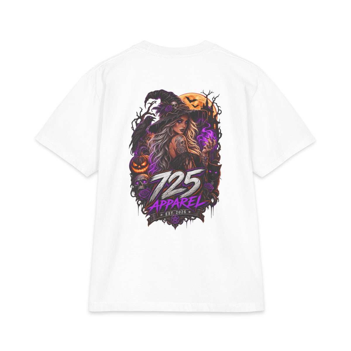 Halloween Witch Graphic Tee — "725 Apparel" Back Print